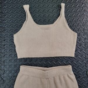Beige Knit Lounge Set Medium 2 Piece Cozy Outfit